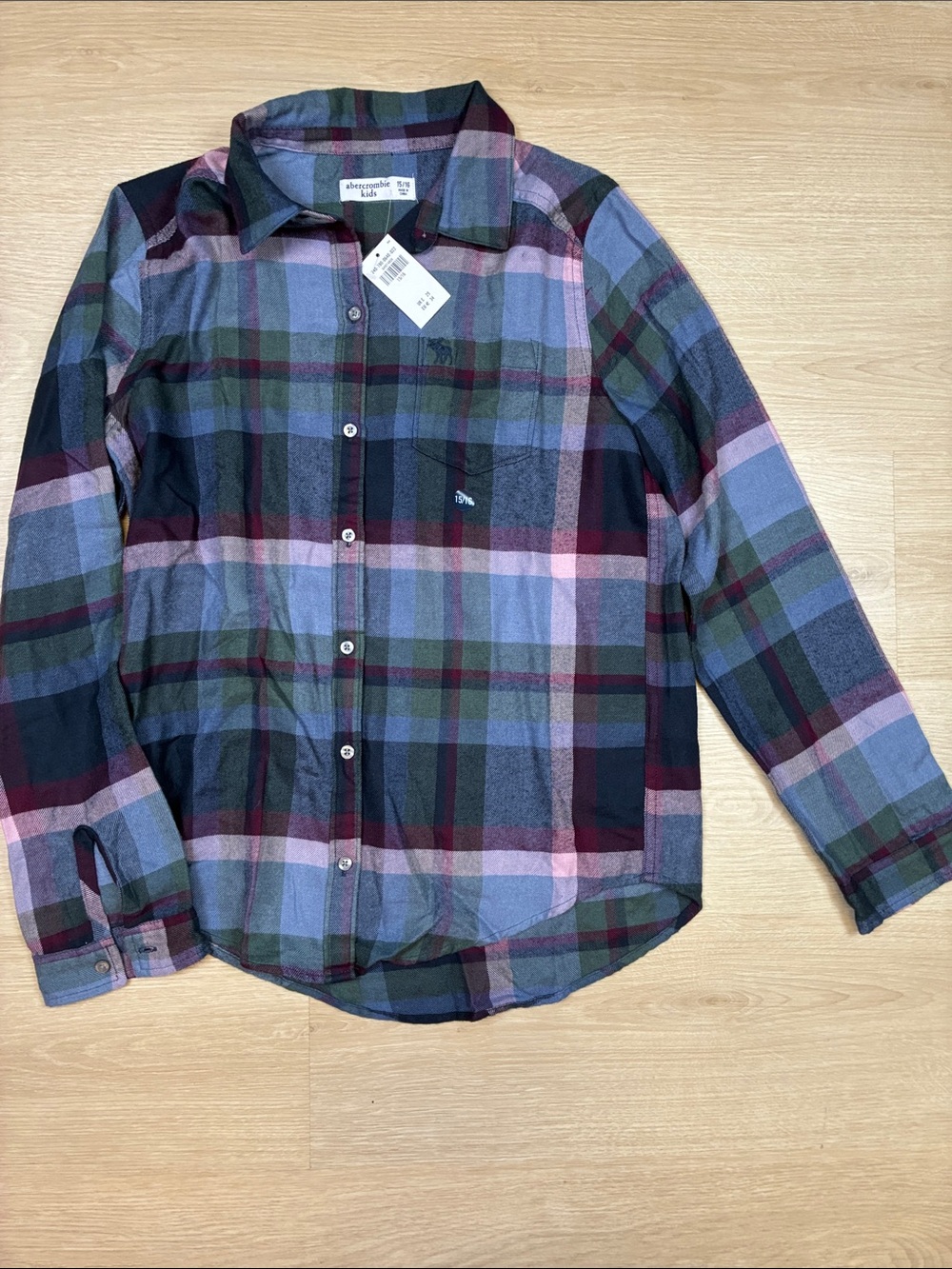 NEW Abercrombie Kids Plaid Flannel Button-Up Shirt - Green/Blue